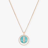 [LUCKY LOVE]LUCKY MOVE 3 DIAMONDS TURQUOISE PINK GOLD DIAMOND NECKLACE