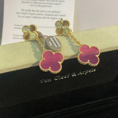 [LUCKY LOVE]NEW CLOVER 2 MOTIF PINK ENAMEL EARRINGS