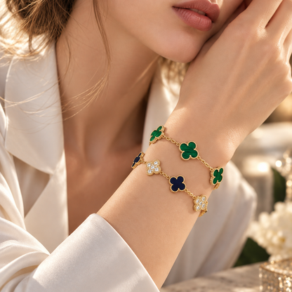 [LoveLucky]Clover 5-Motif Malachite & Pietersite Bracelet Stack Set