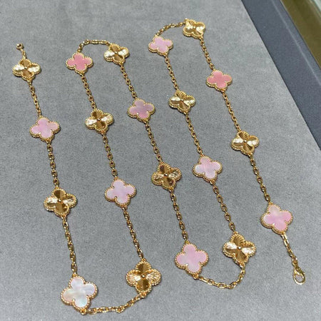[LUCKY LOVE]CLOVER 20 MOTIFS LASER PINK MOP NECKLACE