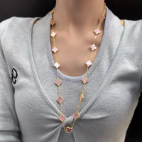 [LUCKY LOVE]CLOVER 20 MOTIFS PINK MOP NECKLACE