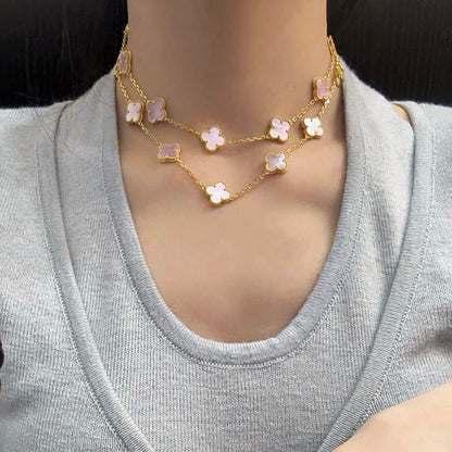 [LUCKY LOVE]CLOVER 20 MOTIFS PINK MOP NECKLACE