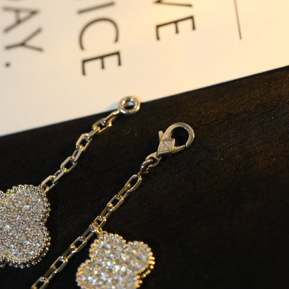 [LUCKY LOVE]CLOVER BRACELET 5 MOTIF SILVER DIAMOND PAVED