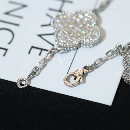 [LUCKY LOVE]CLOVER BRACELET 5 MOTIF SILVER DIAMOND PAVED