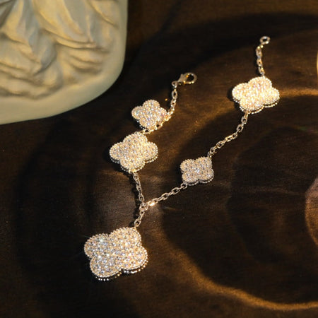 [LUCKY LOVE]CLOVER BRACELET 5 MOTIF SILVER DIAMOND PAVED
