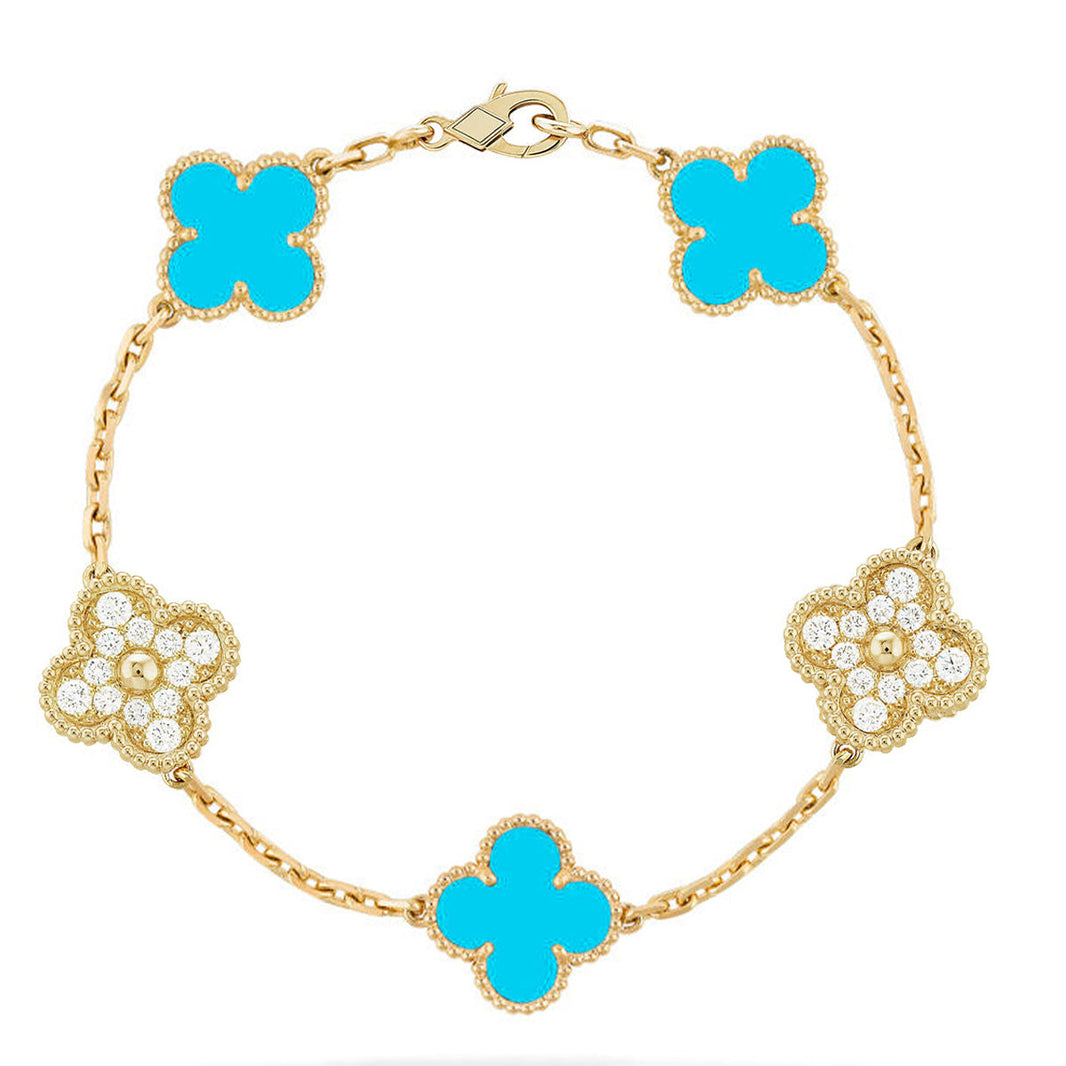 [LUCKY LOVE] CLOVER 5 MOTIF TURQUOISE BRACELET COLLECTION