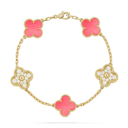 [LUCKY LOVE] CLOVER 5 MOTIFS  PINK MOP BRACELET COLLECTION