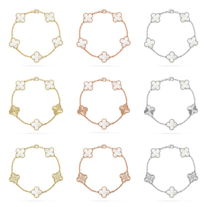 [LUCKY LOVE]CLOVER WHITE PEARL MOP 5 MOTIF BRACELET COLLECTION