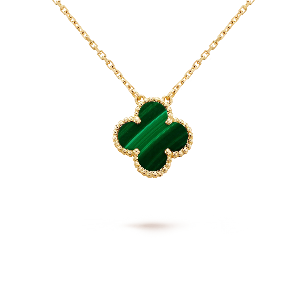 [LUCKY LOVE]CLOVER 15MM MALACHITE SINGLE FLOWER  NECKLACE