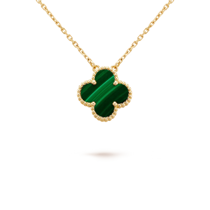 [LUCKY LOVE]CLOVER 15MM MALACHITE SINGLE FLOWER  NECKLACE