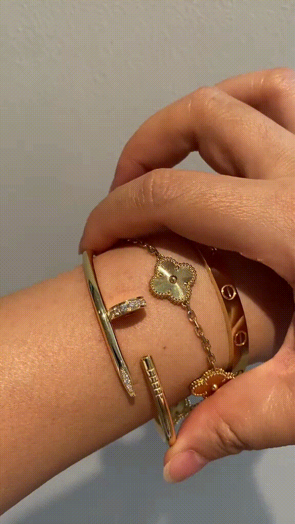 [LoveLucky] Clover & Love & Juste 3-Piece Gold Bracelet Stack Set