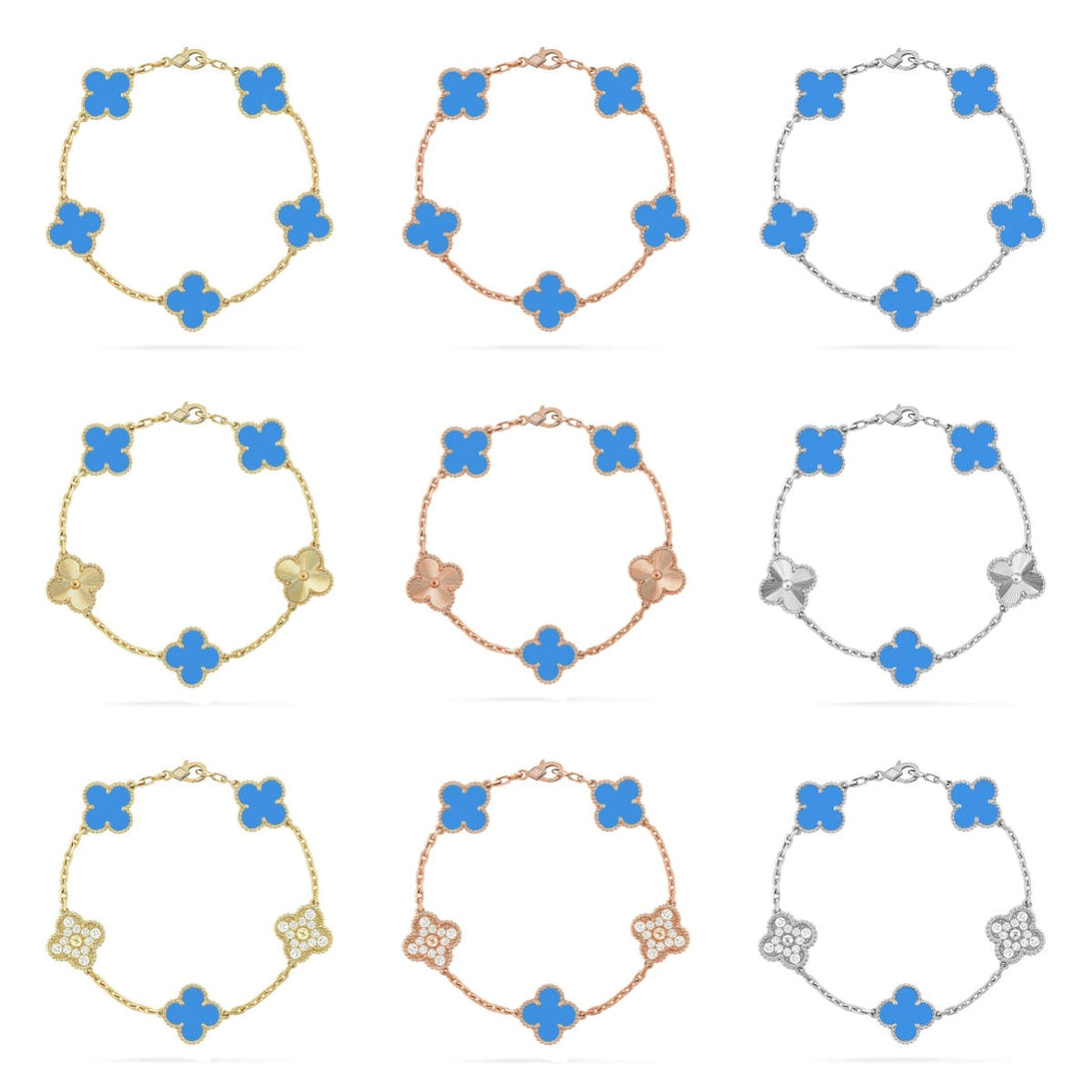[LUCKY LOVE] CLOVER 5 MOTIF BLUE AGATE BRACELET COLLECTION
