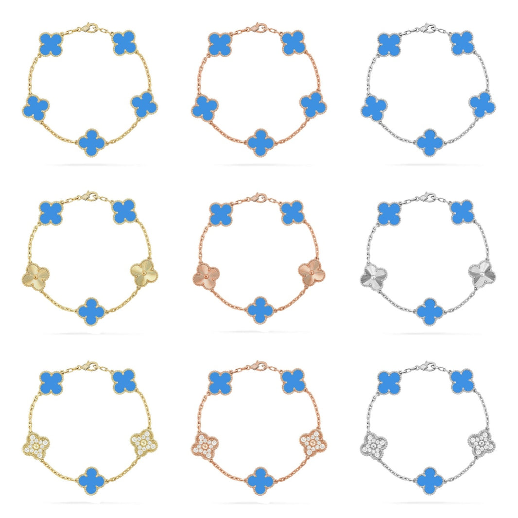[LUCKY LOVE] CLOVER 5 MOTIF BLUE AGATE BRACELET COLLECTION