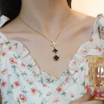 [LUCKY LOVE]STAR AND SUN ONYX PINK GOLD NECKLACE