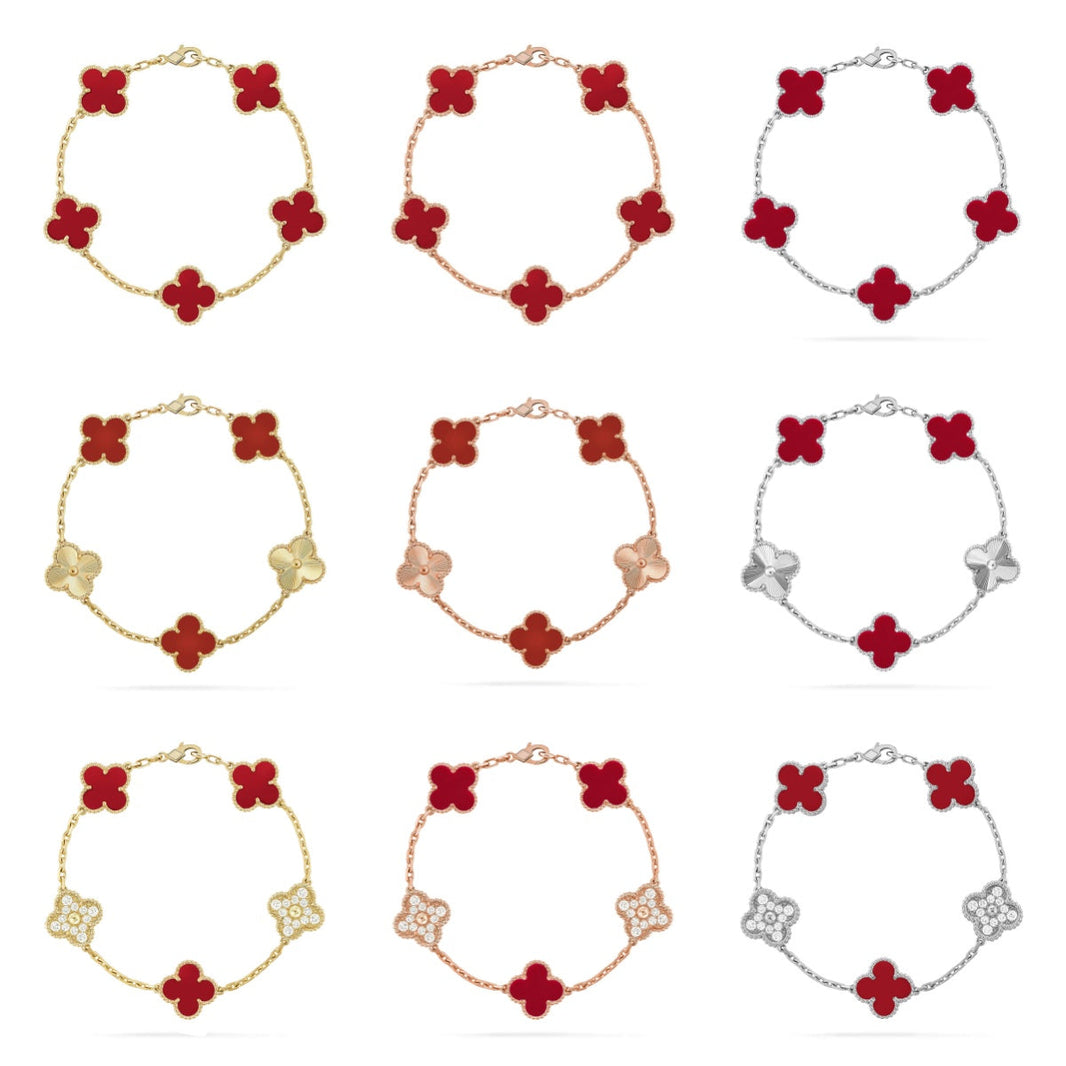 [LUCKY LOVE] CLOVER 5 MOTIF RED CORNELIAN BRACELET COLLECTION