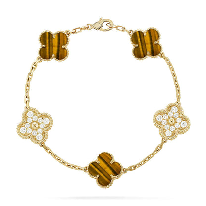 [LUCKY LOVE] CLOVER 5 MOTIFS TIGER EYE BRACELET COLLECTION