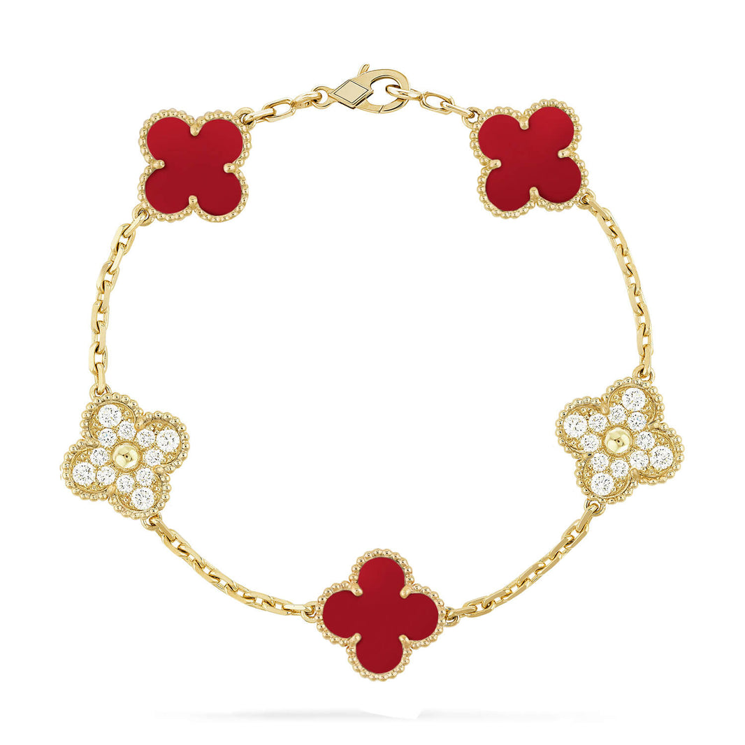 [LUCKY LOVE] CLOVER 5 MOTIF RED CORNELIAN BRACELET COLLECTION