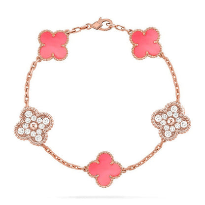 [LUCKY LOVE] CLOVER 5 MOTIFS  PINK MOP BRACELET COLLECTION