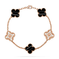 [LoveLucky]Clover Laser  Pulsar Stone 5-Motif & LOVE Diamond-Paved Bracelet Stack Set