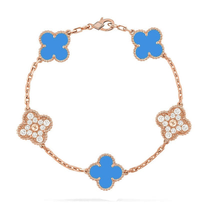 [LUCKY LOVE] CLOVER 5 MOTIF BLUE AGATE BRACELET COLLECTION