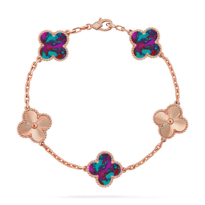 [LUCKY LOVE]CLOVER 5 MOTIF COLOR GEMSTONES BRACELET COLLECTION