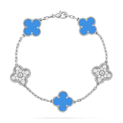 [LUCKY LOVE] CLOVER 5 MOTIF BLUE AGATE BRACELET COLLECTION
