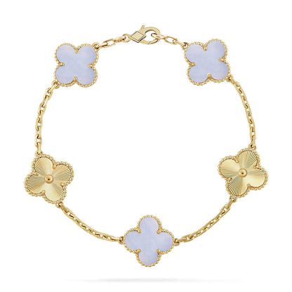 [LUCKY LOVE] CLOVER 5 MOTIF PURPLE CHALCEDONY BRACELET COLLECTION