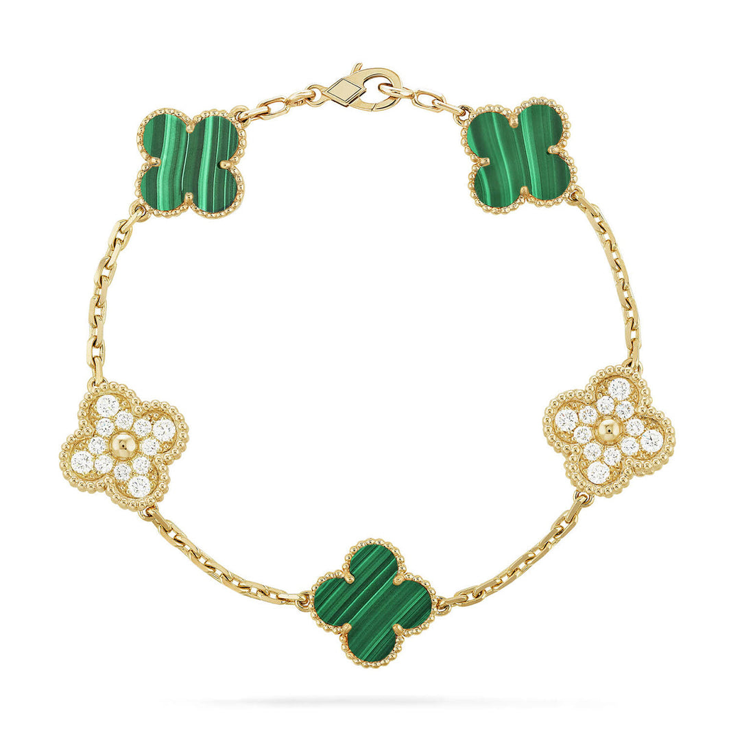 [LUCKY LOVE] CLOVER 5 MOTIF MALACHITE BRACELET COLLECTION