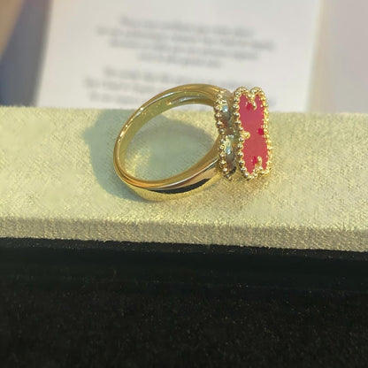[LUCKY LOVE]NEW CLOVER PINK ENAMEL RINGS