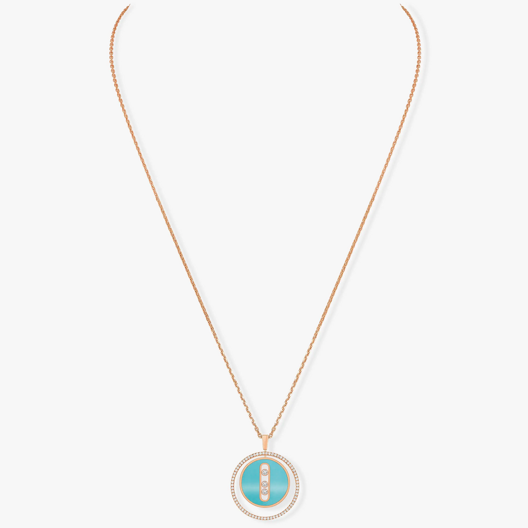 [LUCKY LOVE]LUCKY MOVE 3 DIAMONDS TURQUOISE PINK GOLD DIAMOND NECKLACE