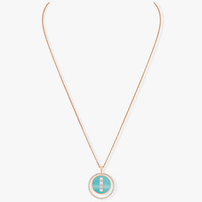 [LUCKY LOVE]LUCKY MOVE 3 DIAMONDS TURQUOISE PINK GOLD DIAMOND NECKLACE