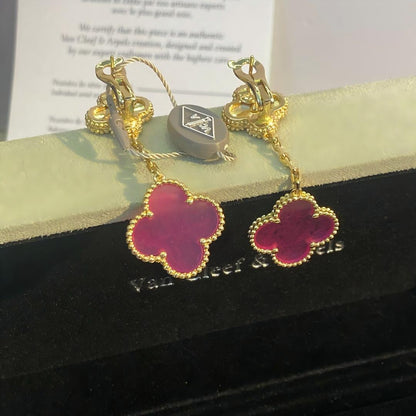 [LUCKY LOVE]NEW CLOVER 2 MOTIF PINK ENAMEL EARRINGS
