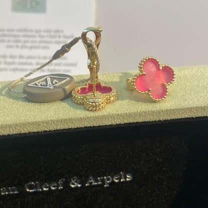 [LUCKY LOVE]NEW CLOVER 15MM PINK ENAMEL STUD EARRINGS