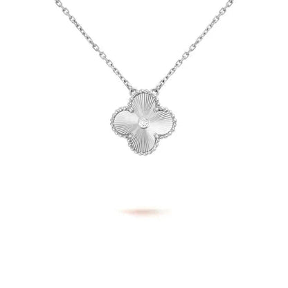 [LUCKY LOVE]CLOVER  15MM DIAMOND LASER NECKLACE SILVER
