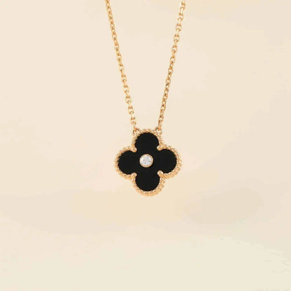[LUCKY LOVE]CLOVER 15MM DIAMOND ONYX NECKLACE