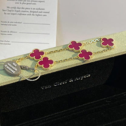 [LUCKY LOVE]NEW CLOVER 5 MOTIFS PINK ENAMEL BRACELET