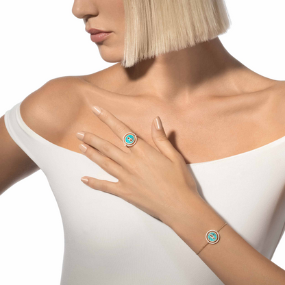 [LUCKY LOVE]LUCKY MOVE TURQUOISE PINK GOLD DIAMOND BRACELET