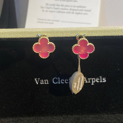 [LUCKY LOVE]NEW CLOVER 15MM PINK ENAMEL STUD EARRINGS