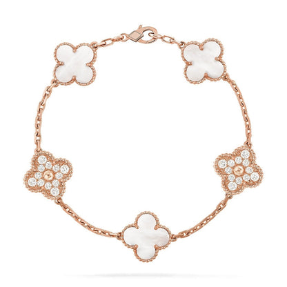 [LUCKY LOVE]CLOVER WHITE PEARL MOP 5 MOTIF BRACELET COLLECTION