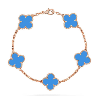 [LUCKY LOVE] CLOVER 5 MOTIF BLUE AGATE BRACELET COLLECTION