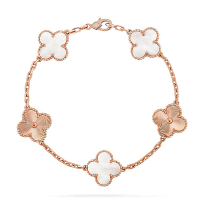 [LUCKY LOVE]CLOVER WHITE PEARL MOP 5 MOTIF BRACELET COLLECTION