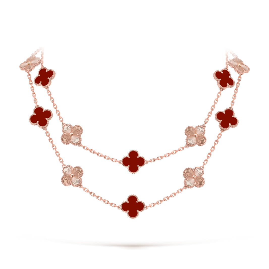 [LUCKY LOVE]CLOVER 20 MOTIFS LASER CARNELIAN NECKLACE