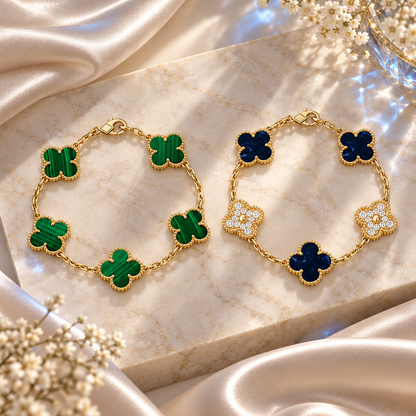 [LoveLucky]Clover 5-Motif Malachite & Pietersite Bracelet Stack Set