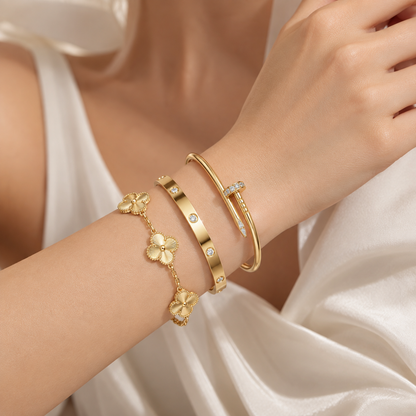 [LoveLucky] CLASH & Clover Laser 5-Motif & LOVE Brushed Bracelet Stack Set