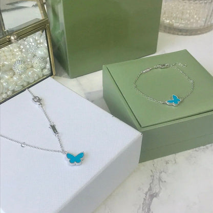 [LUCKY LOVE]BUTTERFLY TURQUOISE BUTTERFLY BRACELET SILVER