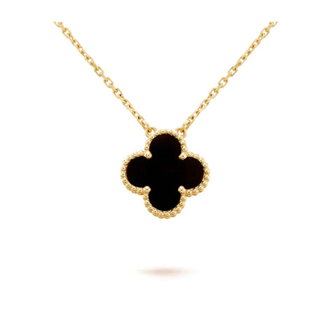 [LUCKY LOVE]CLOVER 15MM BLACK ONYX SINGLE FLOWER NECKLACE