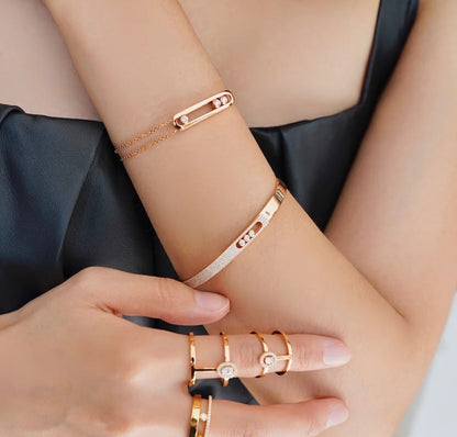 [LUCKY LOVE]Move Noa Rose Gold Pavé Diamond Bangle Bracelet