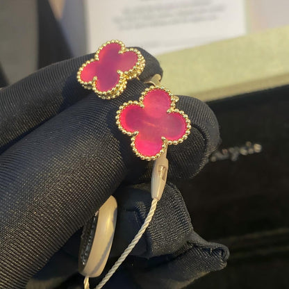 [LUCKY LOVE]NEW CLOVER 15MM PINK ENAMEL STUD EARRINGS