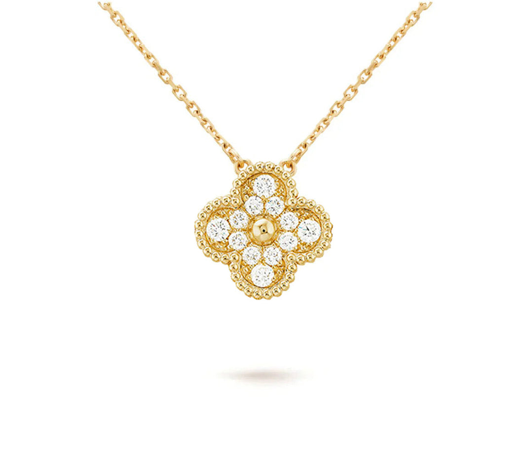 [LUCKY LOVE]CLOVER 15MM DIAMOND SINGLE FLOWER NECKLACE COLLECTION