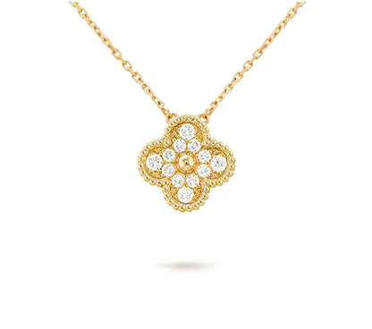 [LUCKY LOVE]CLOVER 15MM DIAMOND SINGLE FLOWER NECKLACE COLLECTION